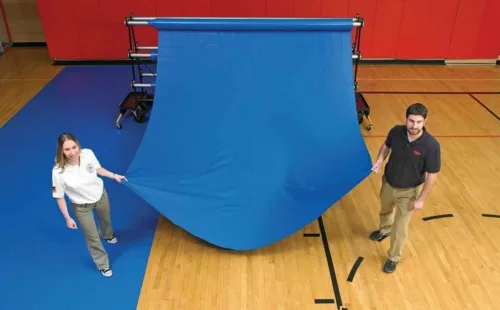 gym floor covering on storage rack